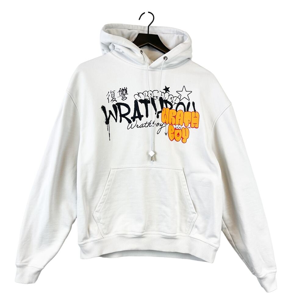 Wrathboy Mens Size M Graffiti Graphic Hoodie Sweater Cold Blooded War White